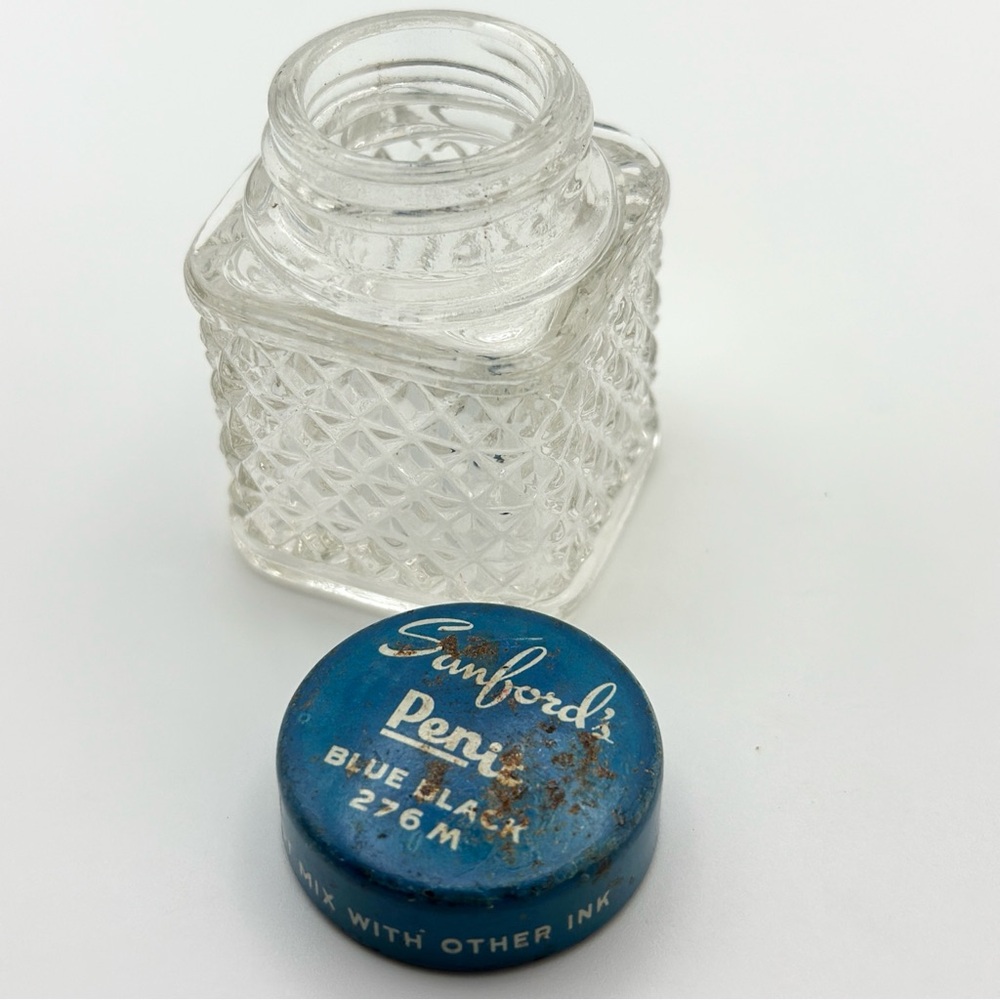 Original Vintage Sanford Pen-it Blue Old drawing Ink Empty Jar Office Supplies - Picture 4 of 7